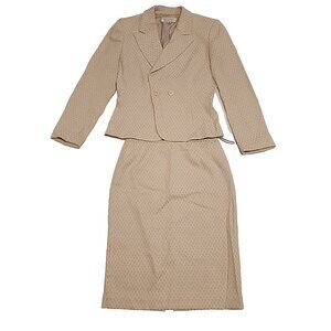 vintage TAHARI size 6 Skirt Suit lined blazer jacket beige cream diamond pattern